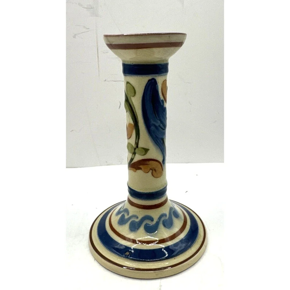 Aller Vale Torquay pottery motto Ware Candlestick Blues Rusts Creams 6.5 In